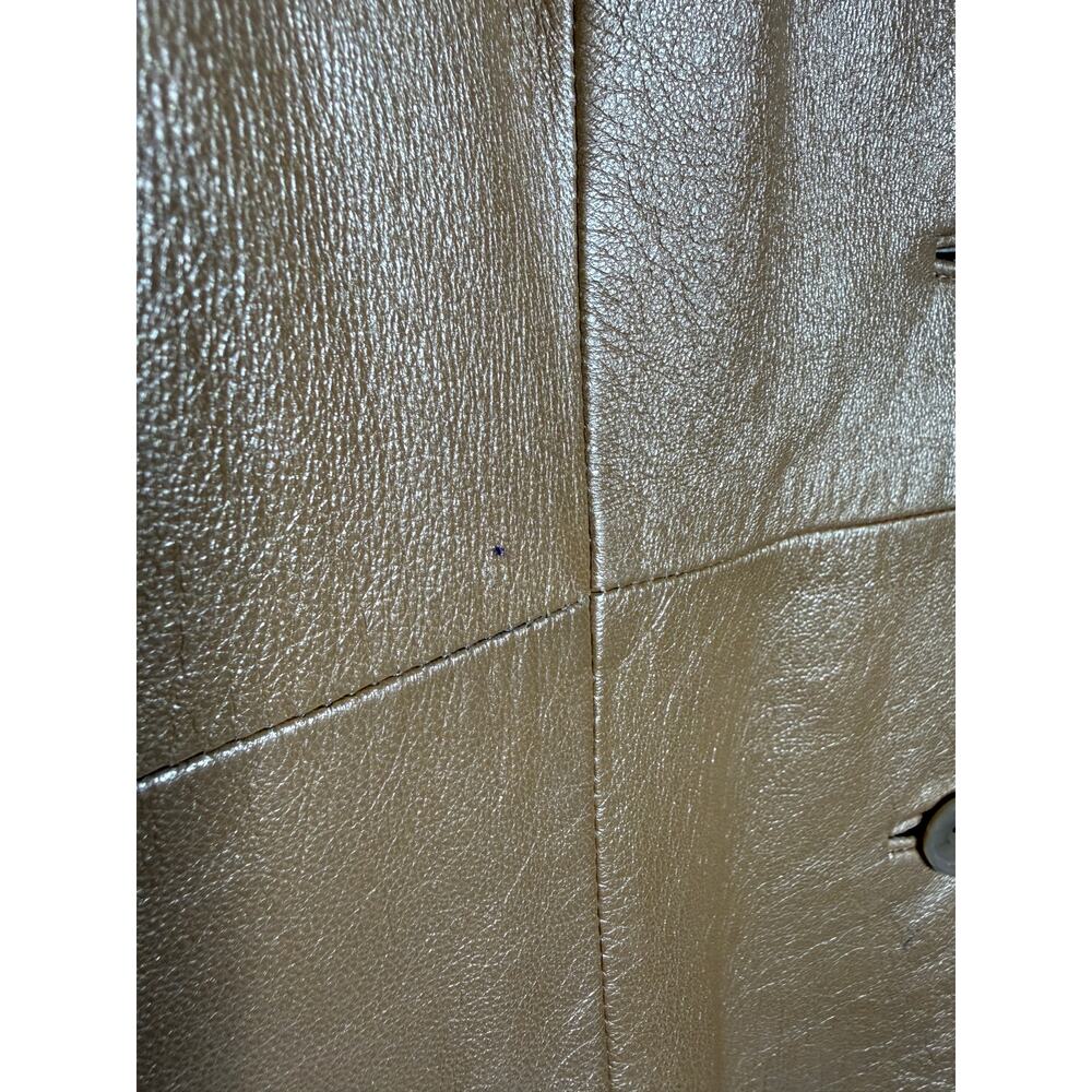 Metallic Gold Leather Coat|Vintage Tailored Statement Jacket Y2K - Picture 6 of 10